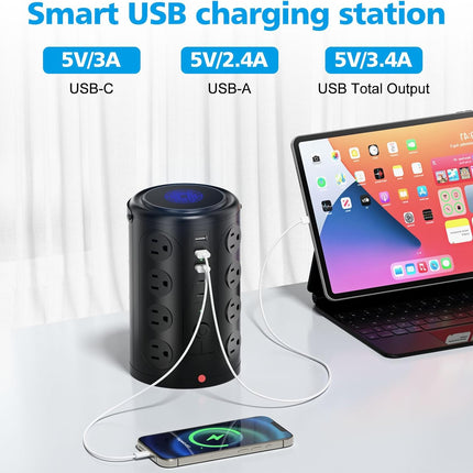 Tower Power Strip – 16 Outlets, 5 USB (2 USB-C), Surge Protector, 6FT Cord