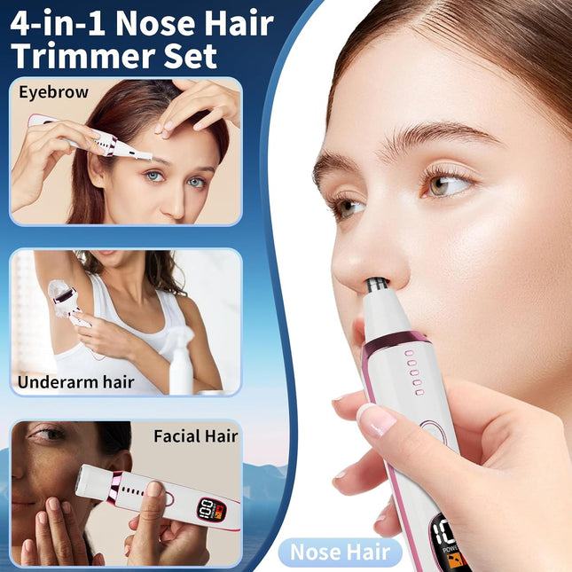 Rechargeable Nose & Ear Hair Trimmer – 4-in-1 Painless Facial & Eyebrow Razor
