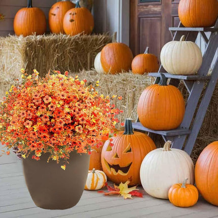 Artificial Mums Flowers 16 Bundles, UV-Resistant Fall Porch & Window Decor
