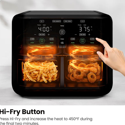 6QT Dual Air Fryer with 2 Independent Baskets Smart Sync Finish Touchscreen