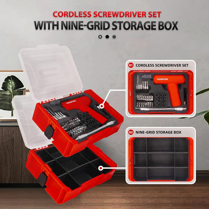 55-Piece Cordless Electric Screwdriver Set – 3.7V with LED & Charging Cable
