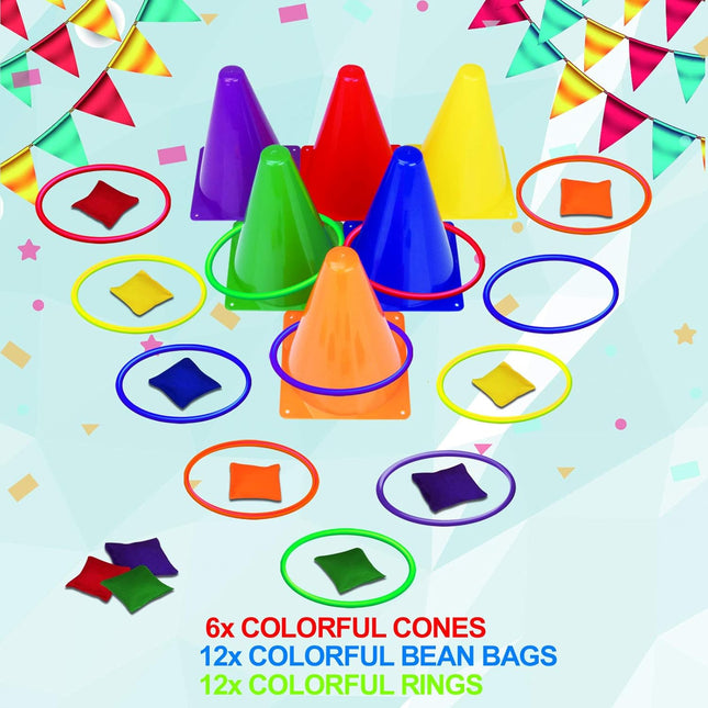31PCS 3-in-1 Carnival Game Set – Outdoor Fun with Cones, Bean Bags & Rings