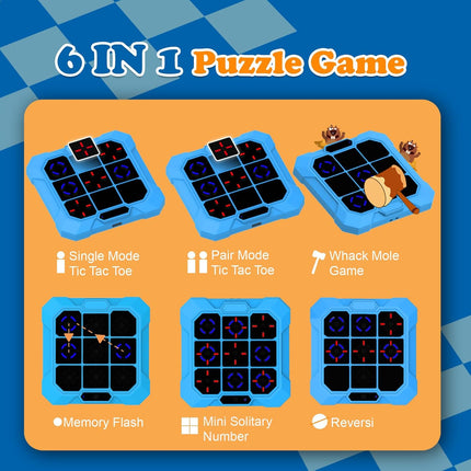 Electronic Tic Tac Toe Game 6 in 1 Handheld Travel Toy for Kids Ages 4+