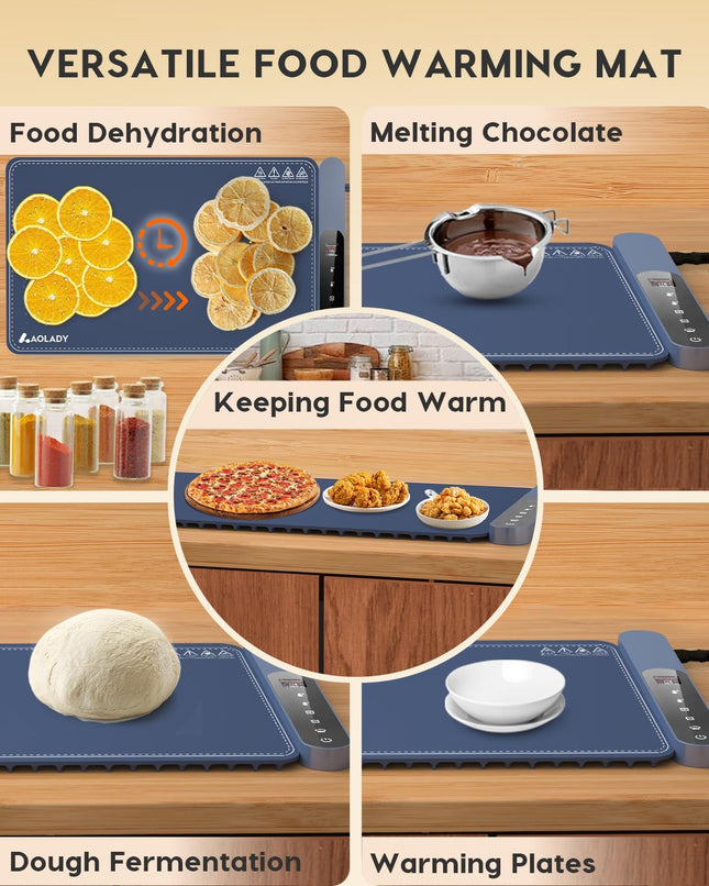 Electric Silicone Food Warming Mat 15"x23.6" with App & 8H Timer