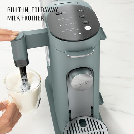 Pods & Grounds Single Serve Coffee Maker with Milk Frother Sage Green