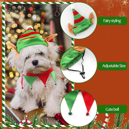 Dog Christmas Costumes Set – Green & Red Top Hat Outfit for Dogs and Cats, Funny Holiday Look