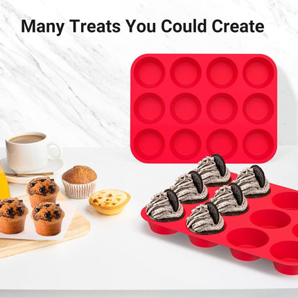 2 Pack Silicone Muffin Pan 12 Cup Cupcake Baking Mold BPA Free Egg Bites
