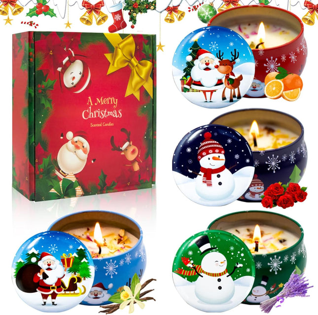 4 Pcs Christmas Scented Candle Set – Lavender, Vanilla, Rose & Orange