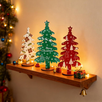 3PCS Wooden Christmas Tree Tabletop Decor for Home Shelf Mantel