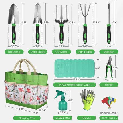 11Pcs Garden Tools Set with Bag, Gardening Hand Tool Kit, Gifts for Gardeners