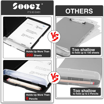 Clipboard with Storage 8.5x11 – Pen Holder, Low Profile Clip, Plastic Case