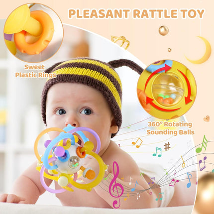 Baby Sensory Teething Toys – Montessori Silicone Teether with Rattle for 0-18 Months