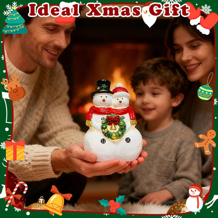 Snowman Couple Figurines with Wreath | Resin Christmas Tabletop Decor