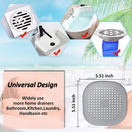 2-Pack Silicone Hair Drain Catcher with Suction Cups, Shower Bathtub Sink, Grey White