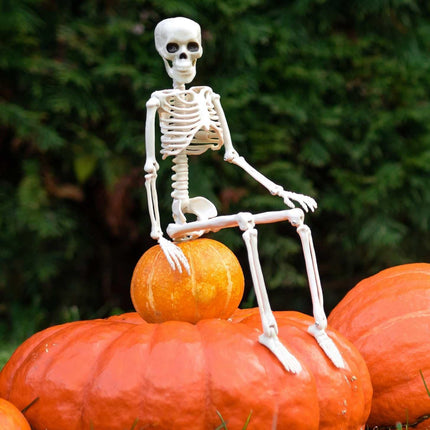 10-Pack 16in Posable Skeletons, Movable Joint Plastic Hanging Halloween Decor Props