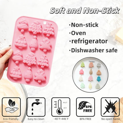 2 Pack Christmas Silicone Candy Molds – Santa & Tree Chocolate Shapes