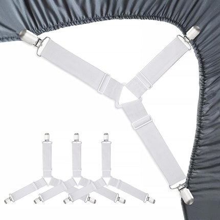 4-Pack Mattress Suspenders – Bed Sheet Straps & Corner Holders, White