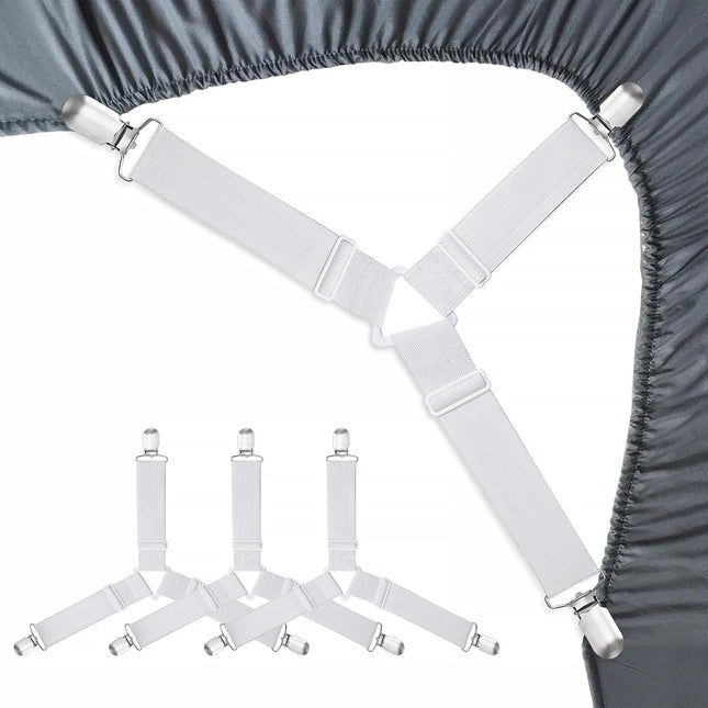 4-Pack Mattress Suspenders – Bed Sheet Straps & Corner Holders, White