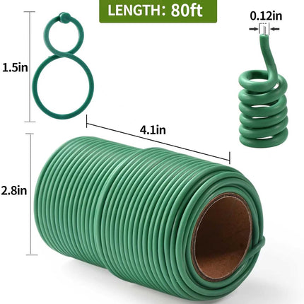 80ft Green Plant Twist Ties with 20 Clips – Soft, Durable for Gardening & Organization