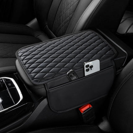 Upgraded Microfiber Leather Car Armrest Cover with 2 Storage Bags, Universal Fit