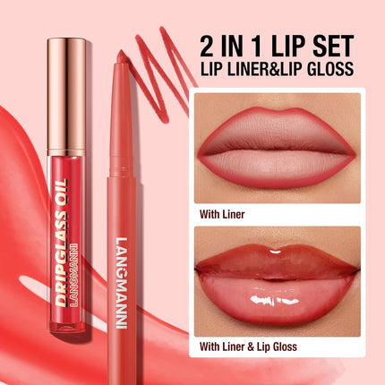 12PCS Lip Oil & Lip Liner Set Long Lasting Gloss Tinted Lip Makeup Kit