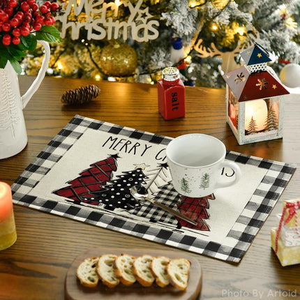 Buffalo Plaid Christmas Trees Placemats 12x18 – Set of 4 Winter Table Decor