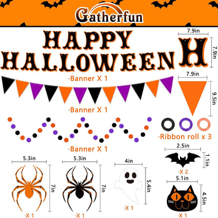Halloween Party Decorations Set, Spooky Banner, Paper Fans & Dot Garland for Party