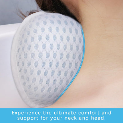 Bathtub Bath Pillow 4D Mesh TPE Neck & Back Support, 3 Suction Cups & Hook
