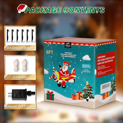 8FT Inflatable Santa on Airplane – LED Lights, Outdoor Xmas Decoration