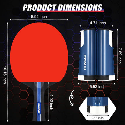 2 Player Ping Pong Paddle Set with Net, 4 Balls & Carry Case, Indoor Outdoor Games