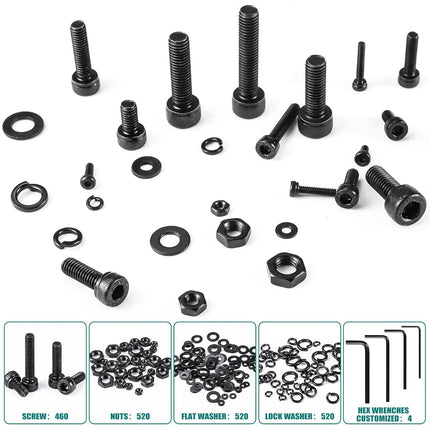 Metric Screw, Nut & Bolt Assortment M2-M5, Hex Socket Head, Black Zinc