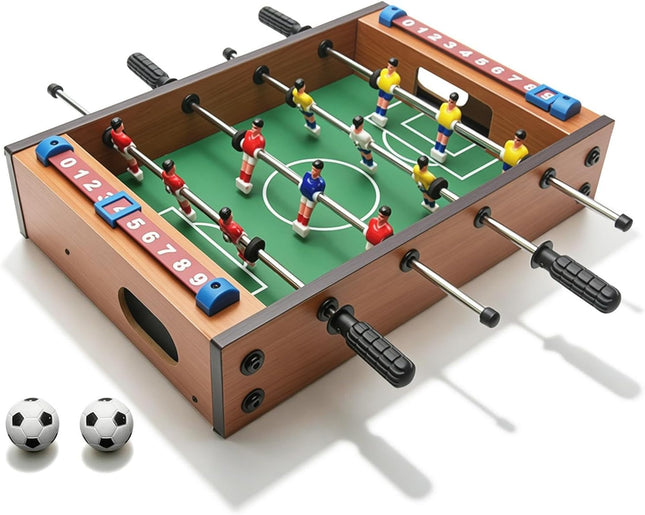 Mini Foosball Table Soccer Game, Wooden Tabletop Football Set with Balls