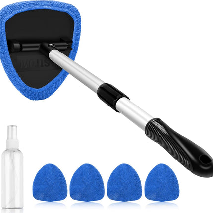 Windshield Cleaner Tool – 21in Extendable Handle with 4 Reusable Microfiber Pads