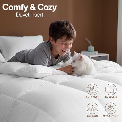 Queen Comforter 88x88 White, Soft Fluffy Down Alternative, All Season, Machine Wash