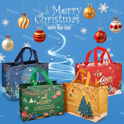 4-Piece Christmas Tote Bags – Bronzing Gift Bags with Handles for Xmas