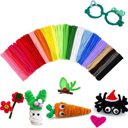 200Pcs Pipe Cleaners Craft Set, 20 Colors Chenille Stems, DIY Kids Craft Supplies