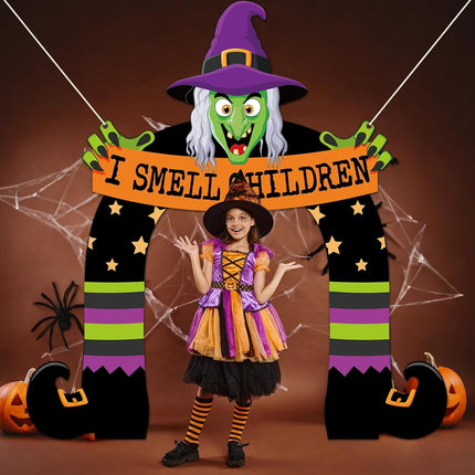 Halloween Witch Porch Sign Banner, Scary Witch Backdrop & Party Photo Prop Decor