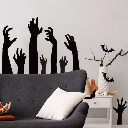9-Sheet Halloween Black Hand Wall Stickers, 7.9x11.8in Removable Room Decor