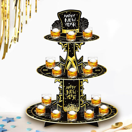 2025 Happy New Year 3-Tier Cupcake Stand Round Cake Stand Party Decor