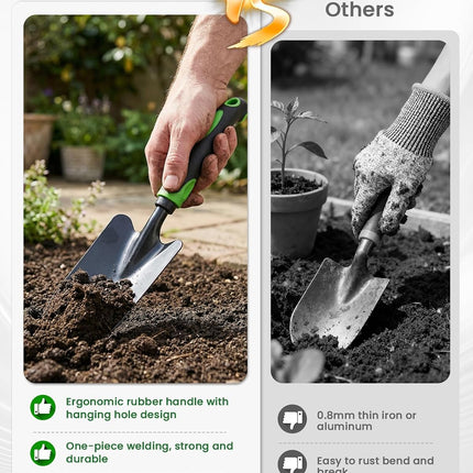 4-Piece Garden Tool Set, Stainless Steel, Soft Grip Handles, Trowel, Rake & Hoe