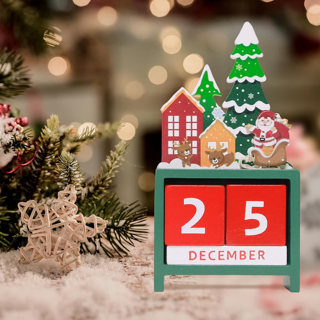 Christmas Countdown Advent Calendar – 24 Days Wooden Santa & Elk Ornaments