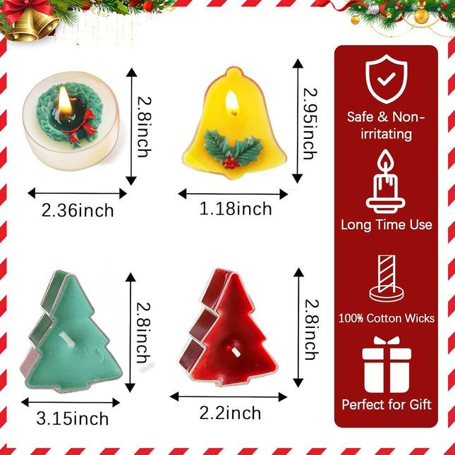 4pcs Christmas Scented Tealight Candles – Tree, Bell & Wreath Shapes