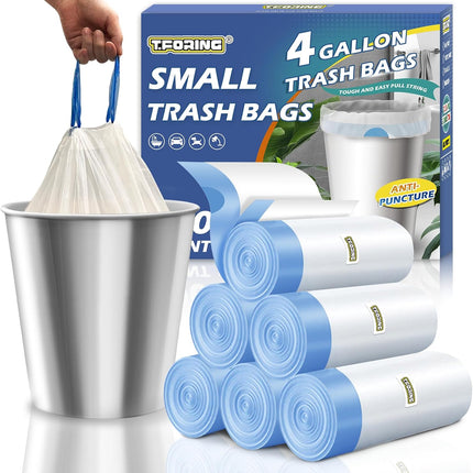 Small Trash Bags 4 Gallon – Drawstring, Thick, Unscented, 120 Count