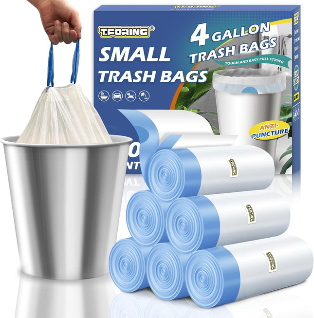 Small Trash Bags 4 Gallon – Drawstring, Thick, Unscented, 120 Count