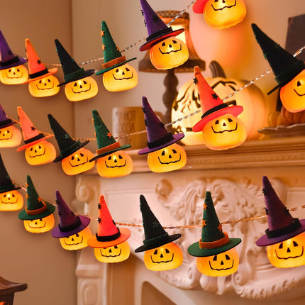 4.9FT 10LED Halloween String Lights, Pumpkin Witch Hat, Orange Purple Black Green