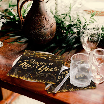 40-Piece 2025 NYE Napkins – Black & Gold Paper Napkins for Party Supplies