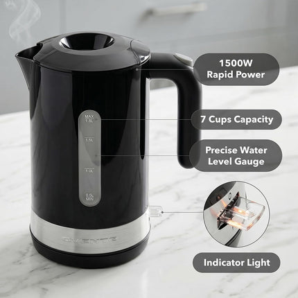 1.8L Electric Tea Kettle 1500W Fast Boil Water Boiler Black KP413B BPA-Free