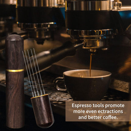 Espresso Coffee Stirrer – 5 Needles, 0.4mm Distribution Tool with Walnut Handle