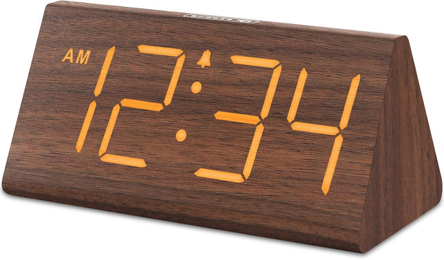 Wooden Alarm Clock – Loud Alarm, Adjustable Volume, USB Port, Snooze, DST for Bedrooms