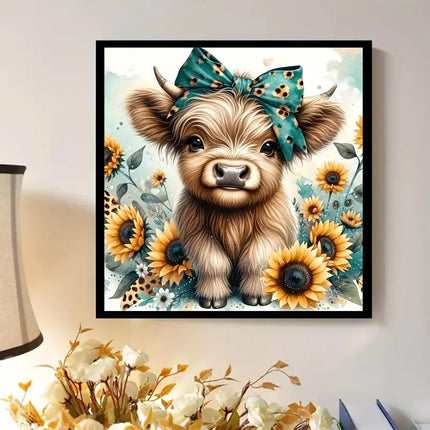 5D Highland Cow Diamond Painting Kit, 12x12in Full Round Drill Crystal Gem Art